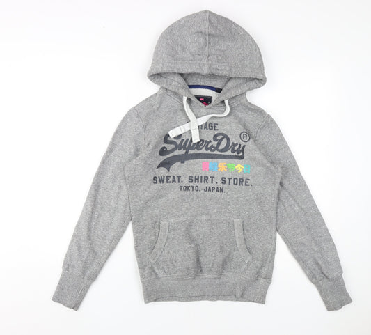 SuperDry Women's Grey XS Pullover Hoodie with Logo Accent