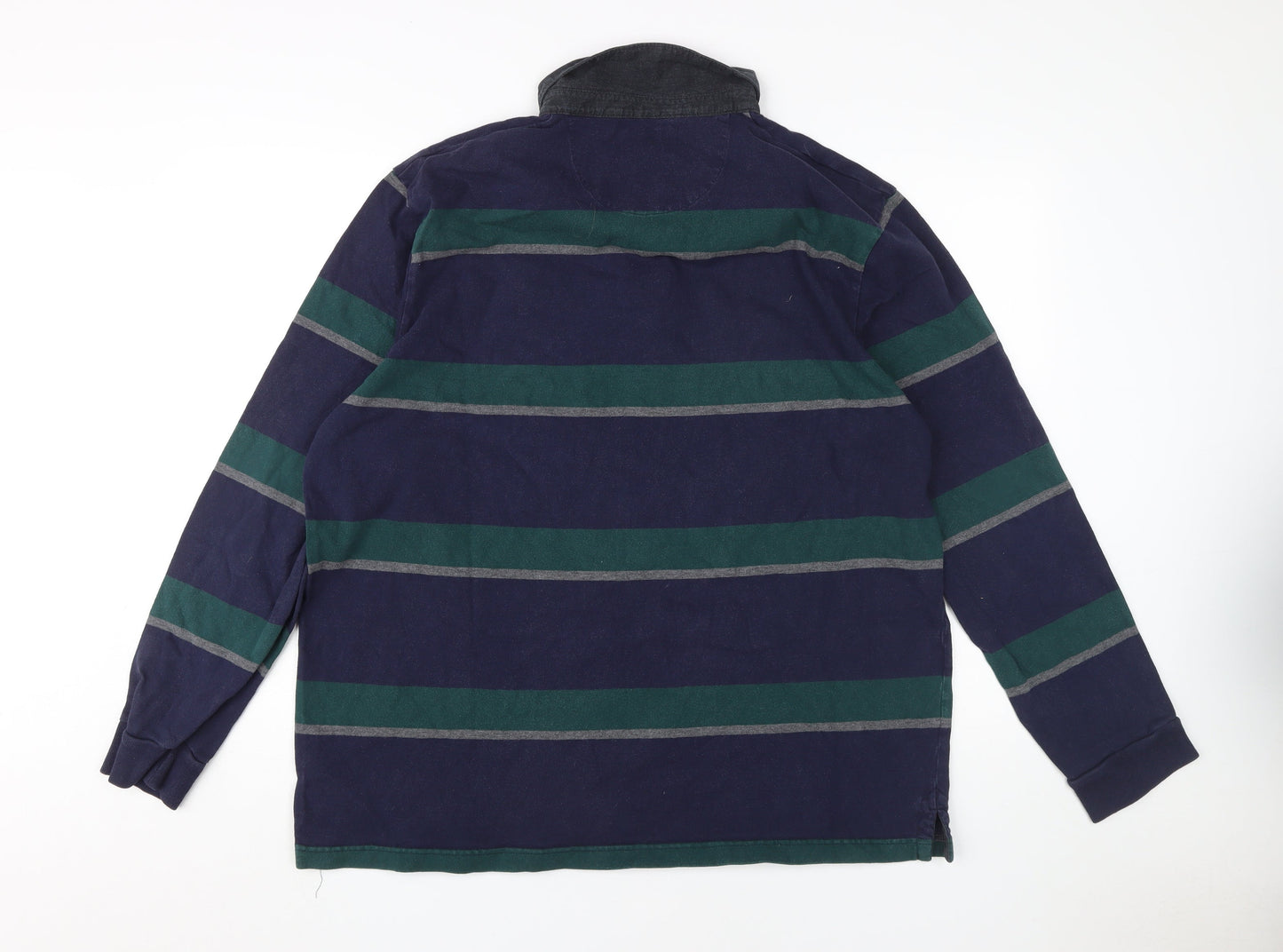 Marks and Spencer Men's Blue Striped Long Sleeve Polo XL