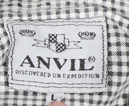 Anvil Men’s Black Checkered Long Sleeve Shirt - L