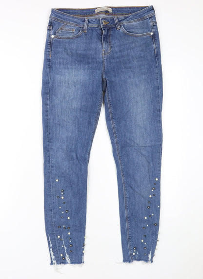 Zara Women's Blue Skinny Jeans with Beaded Accents