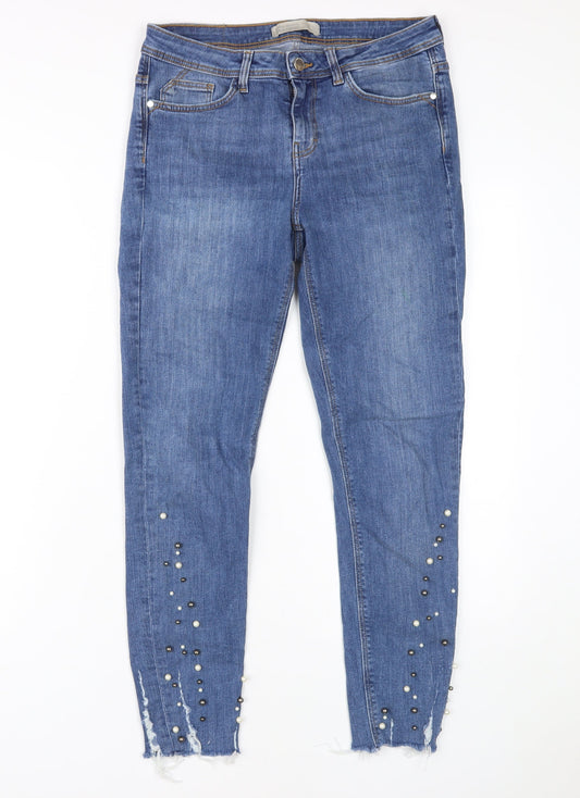 Zara Women's Blue Skinny Jeans with Beaded Accents