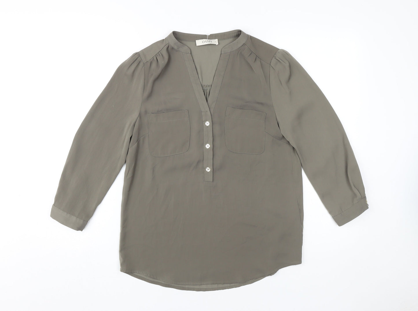 Oasis Women's Grey Blouse Size 8 V-Neck Casual