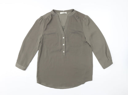 Oasis Women's Grey Blouse Size 8 V-Neck Casual
