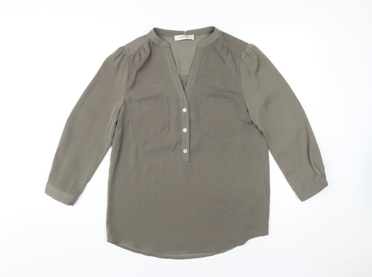 Oasis Women's Grey Blouse Size 8 V-Neck Casual