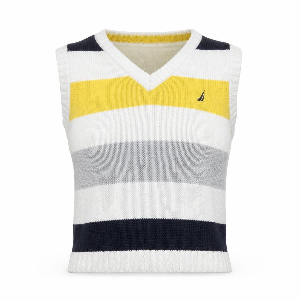 Front view of Nautica unisex multicoloured v-neck knit vest, size 4