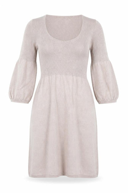 Next Beige A-Line Midi Dress, UK 8, 3/4 Balloon Sleeve