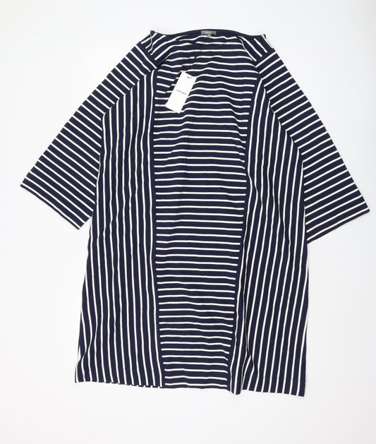 Jaeger Women's Blue Striped Dress - Size M, 3/4 Sleeve