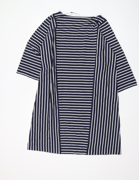Jaeger Women's Blue Striped Dress - Size M, 3/4 Sleeve