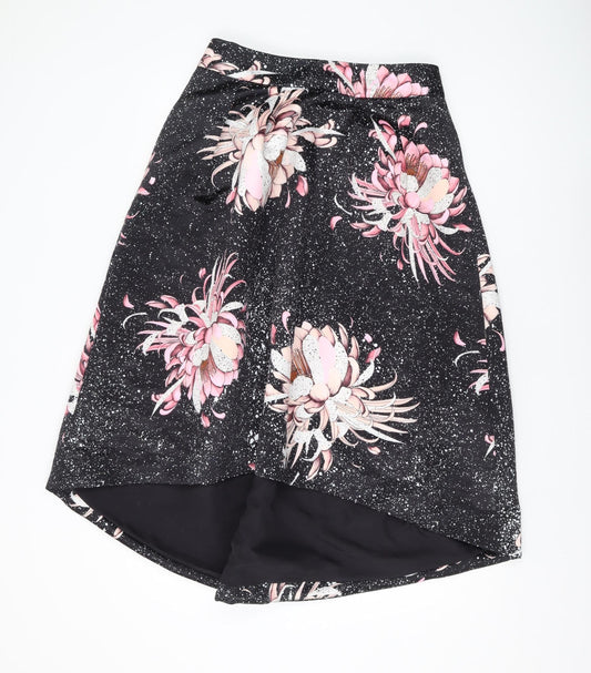 Next Women's Black Floral A-Line Knee Length Skirt