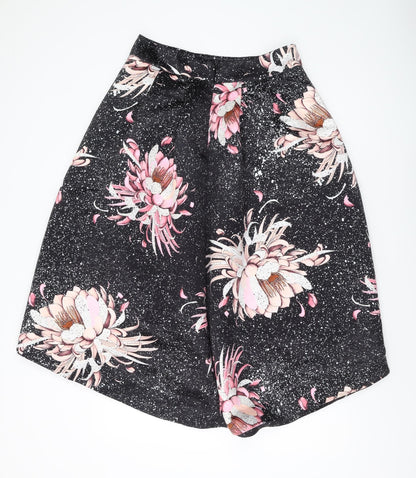 Next Women's Black Floral A-Line Knee Length Skirt