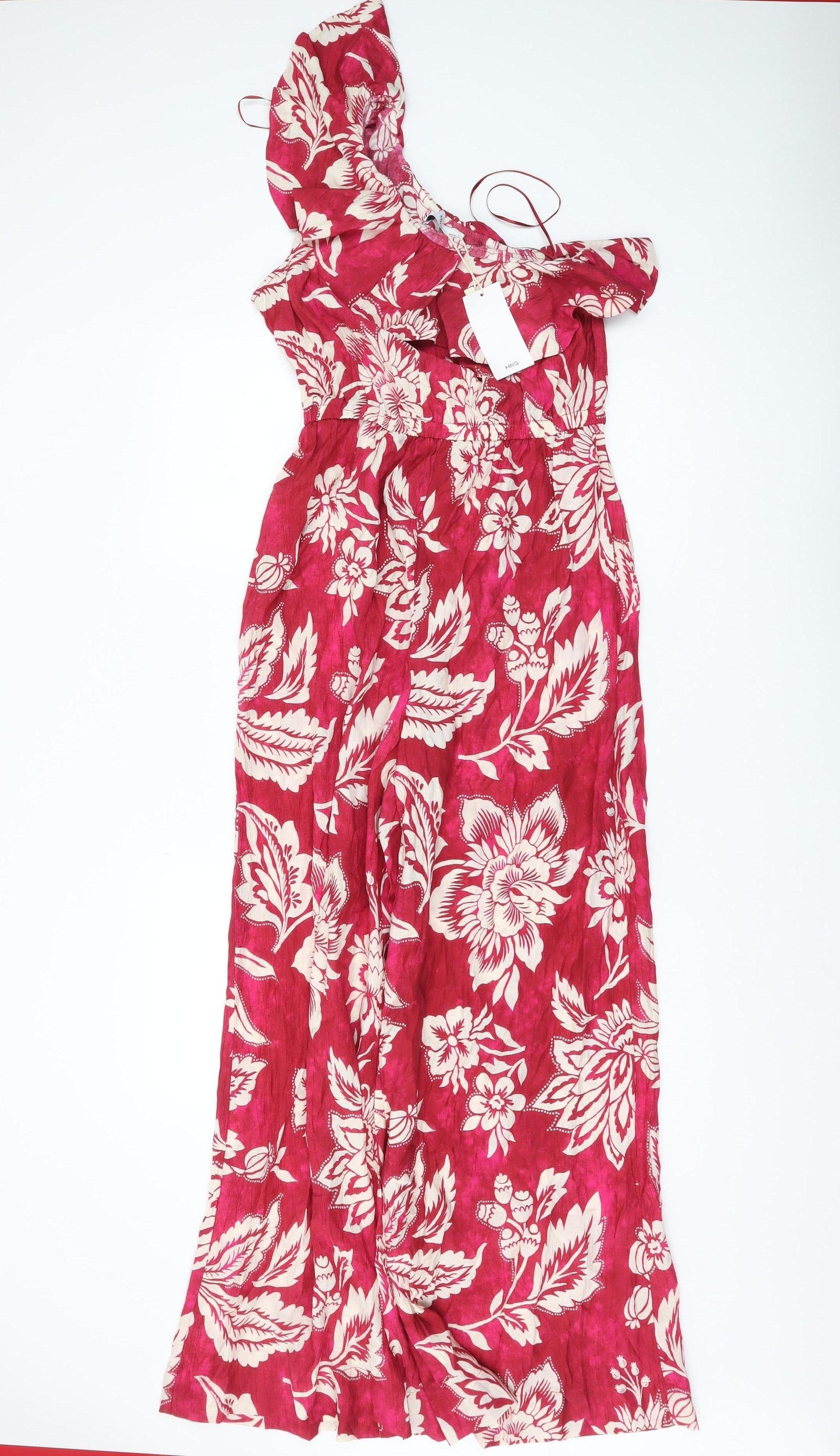 MNG Women's Red Floral Jumpsuit, Off Shoulder, Ruffle Size S