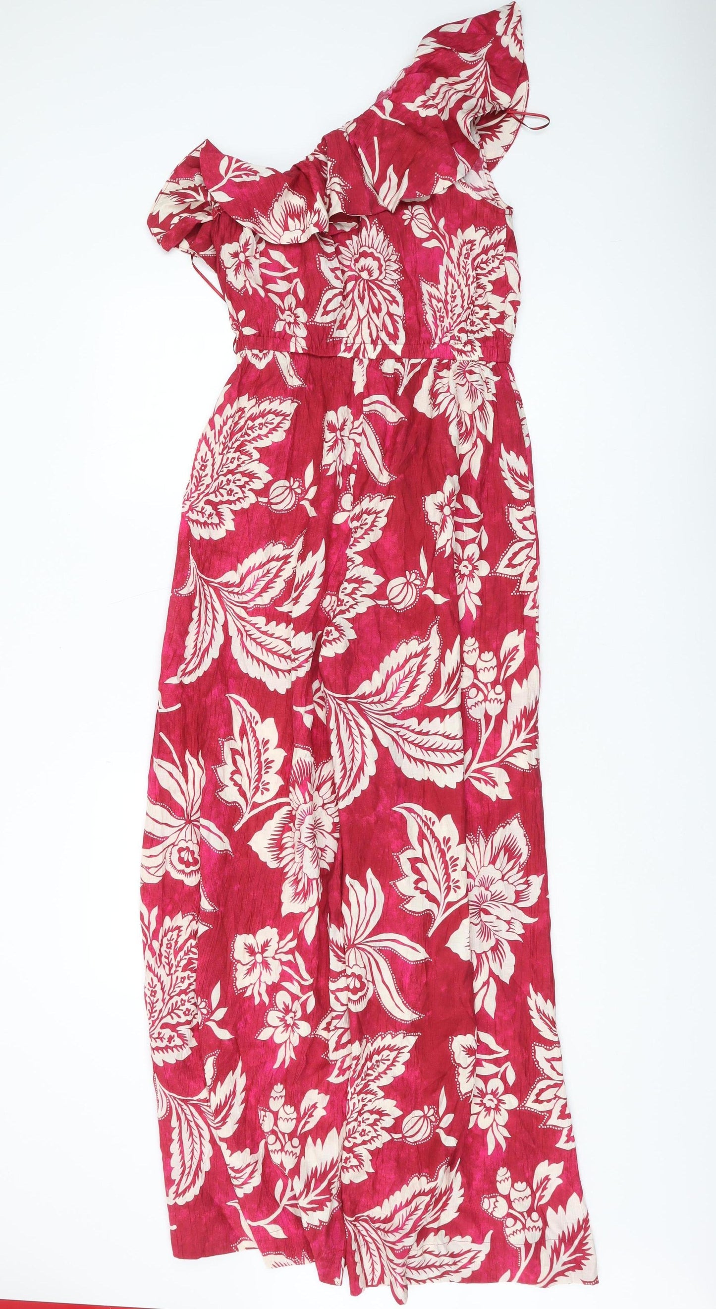 MNG Women's Red Floral Jumpsuit, Off Shoulder, Ruffle Size S