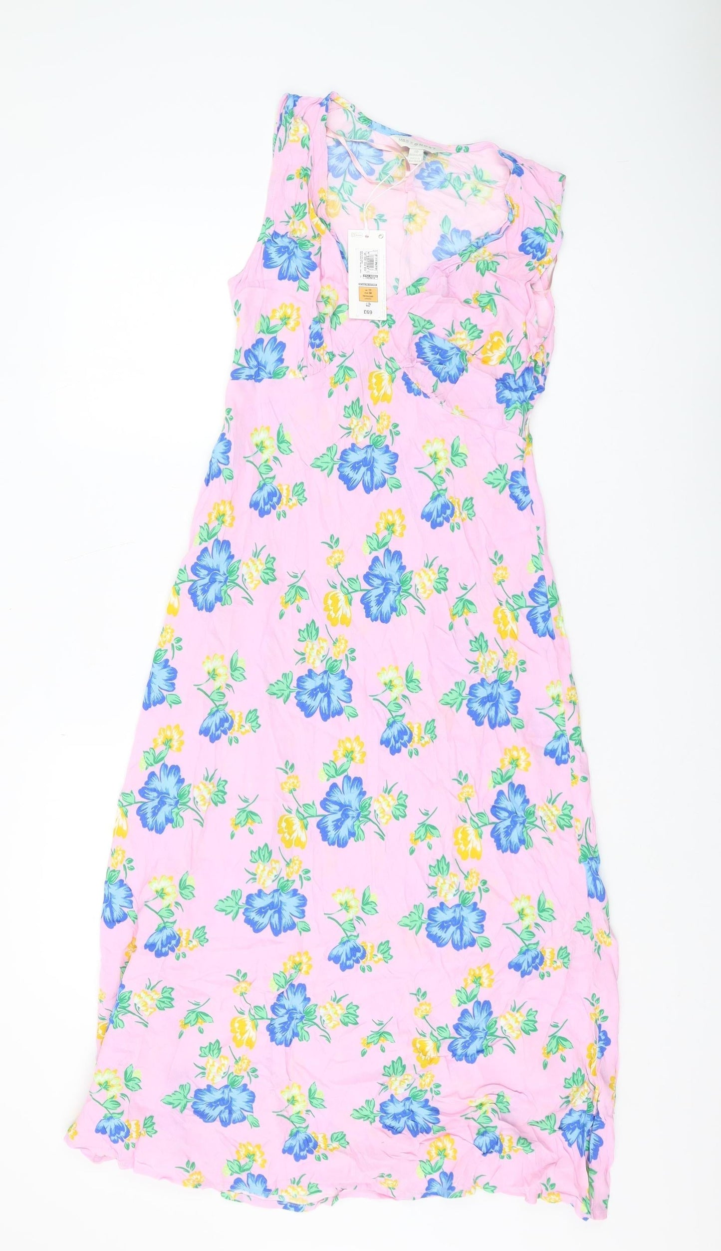 Marks and Spencer Floral Midi Dress - Women, Pink, Size 10