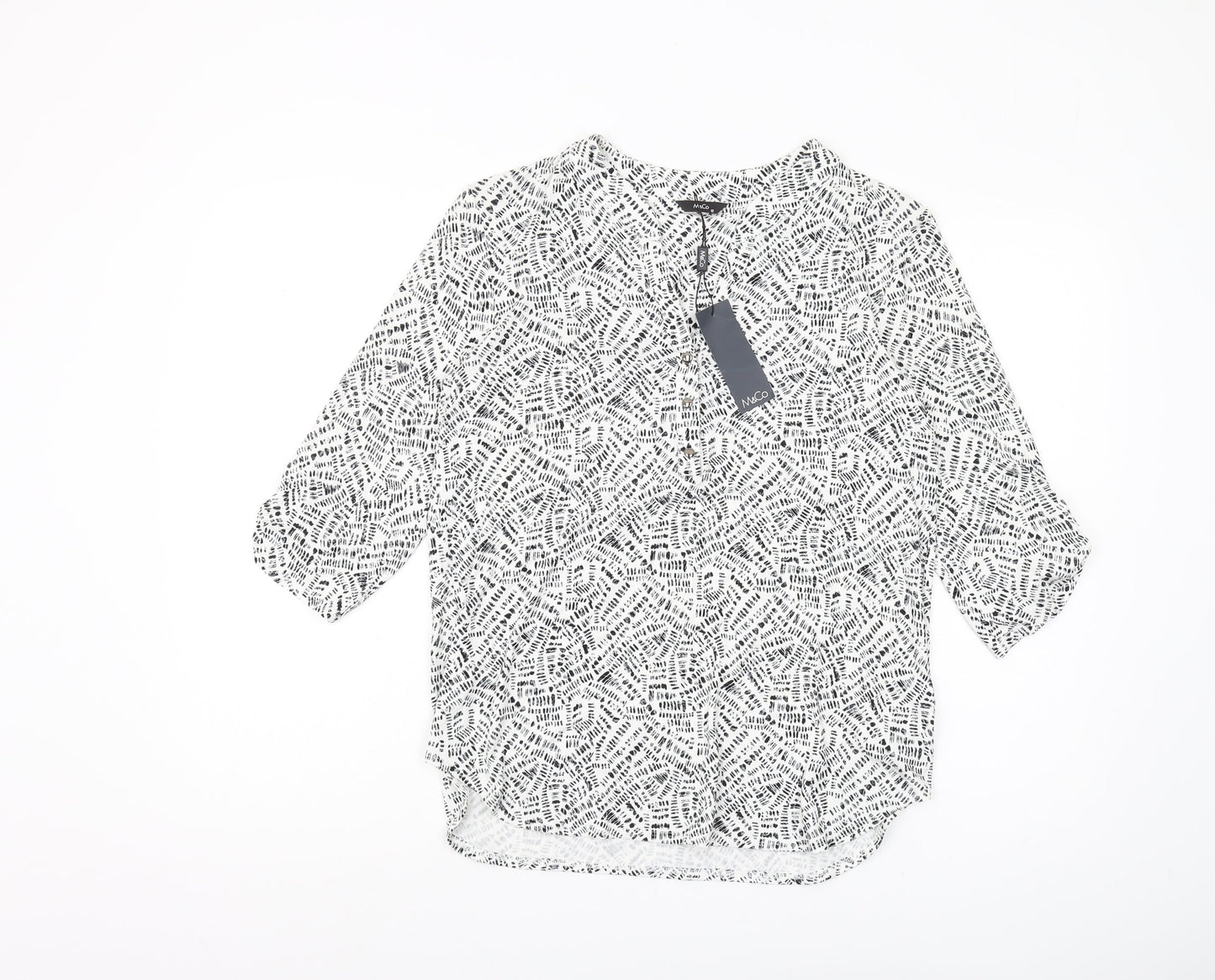 M&Co Women's Ivory Geometric 3/4 Sleeve Blouse Size 12