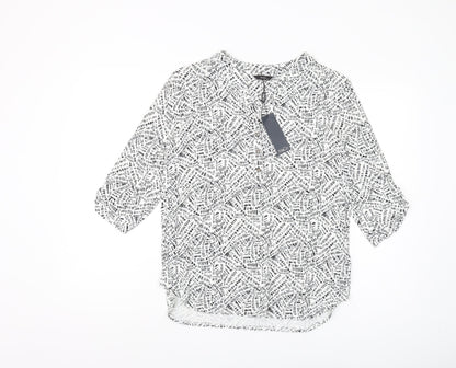 M&Co Women's Ivory Geometric 3/4 Sleeve Blouse Size 12