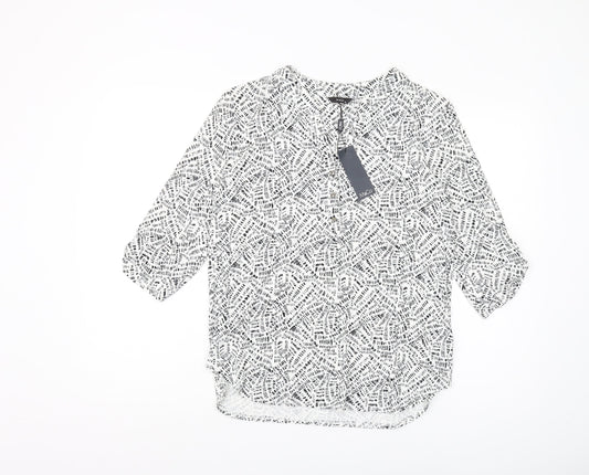 M&Co Women's Ivory Geometric 3/4 Sleeve Blouse Size 12