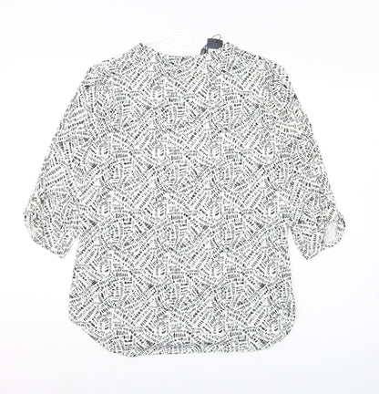 M&Co Women's Ivory Geometric 3/4 Sleeve Blouse Size 12