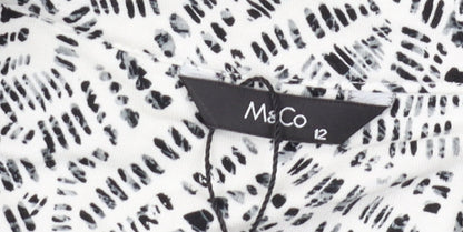 M&Co Women's Ivory Geometric 3/4 Sleeve Blouse Size 12
