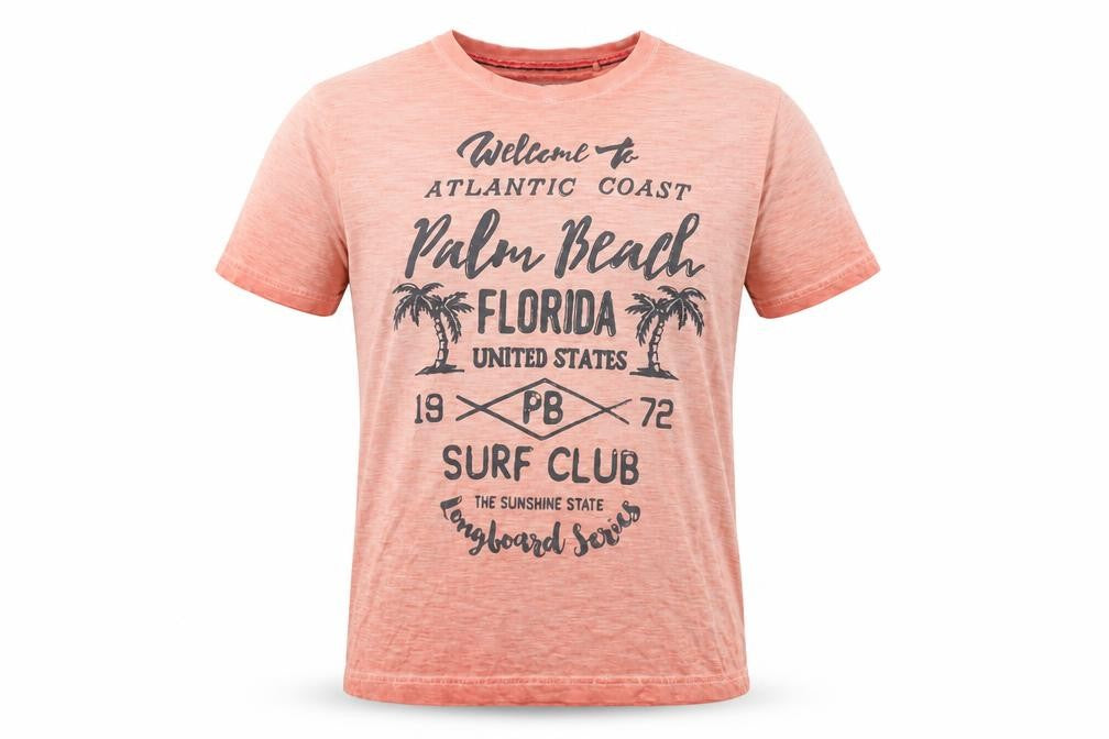 Front view of St George by Duffer Men's Orange Surf T-Shirt, Small