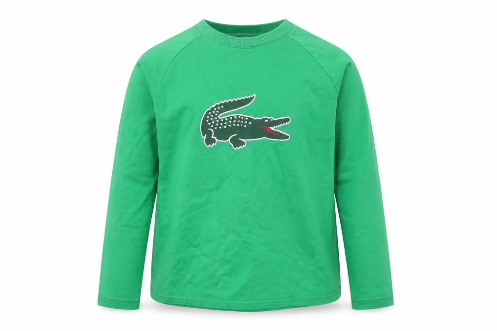 Front view of Lacoste boys’ green long sleeve t-shirt, size 10, years
