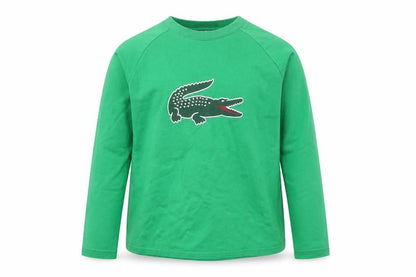 Front view of Lacoste boys’ green long sleeve t-shirt, size 10, years
