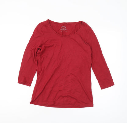 FatFace Women Red 3/4 Sleeve Scoop Neck T-Shirt Size 8