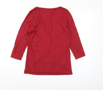 FatFace Women Red 3/4 Sleeve Scoop Neck T-Shirt Size 8