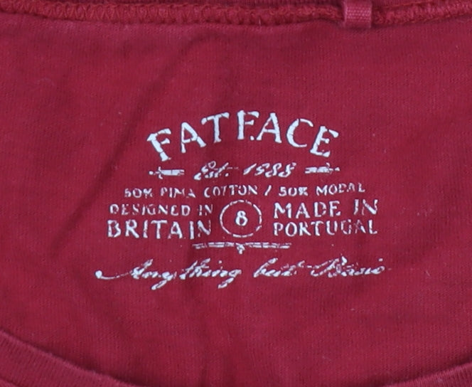 FatFace Women Red 3/4 Sleeve Scoop Neck T-Shirt Size 8