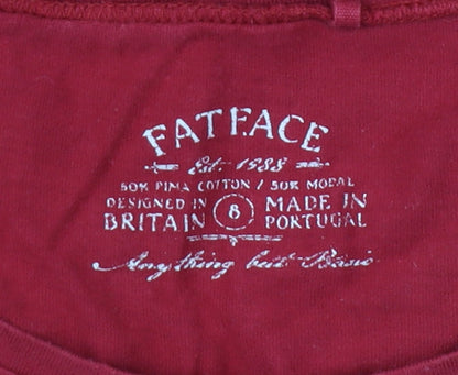 FatFace Women Red 3/4 Sleeve Scoop Neck T-Shirt Size 8