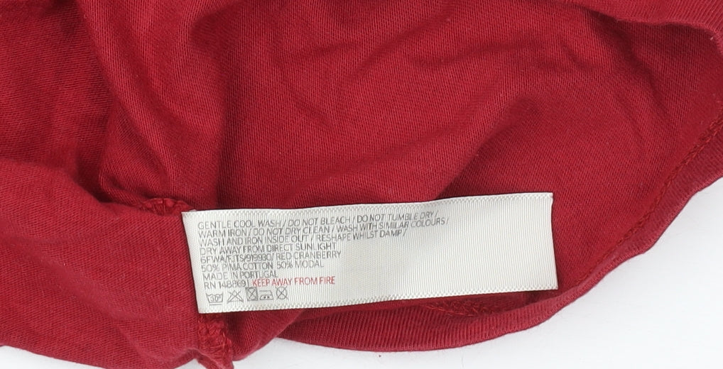 FatFace Women Red 3/4 Sleeve Scoop Neck T-Shirt Size 8