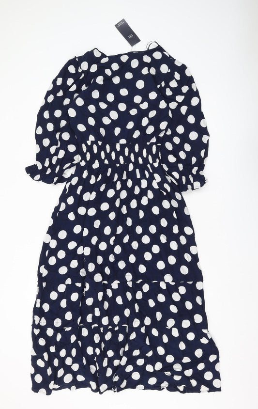 Marks and Spencer Women Blue Polka Dot Midi Dress S