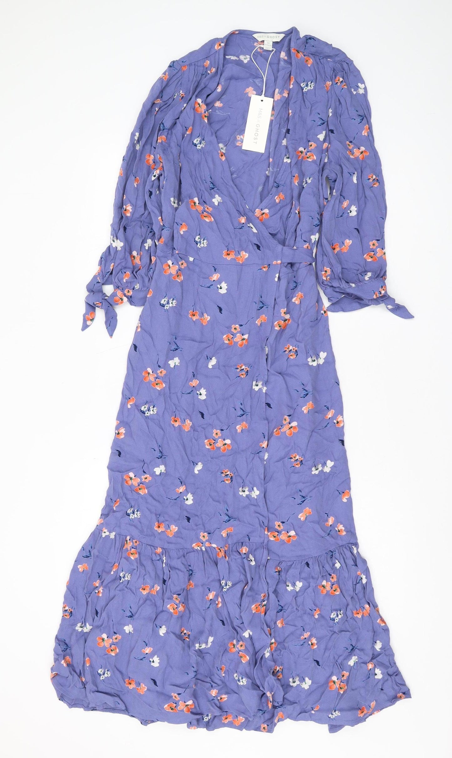Marks and Spencer Purple Floral Wrap Dress, Size 14