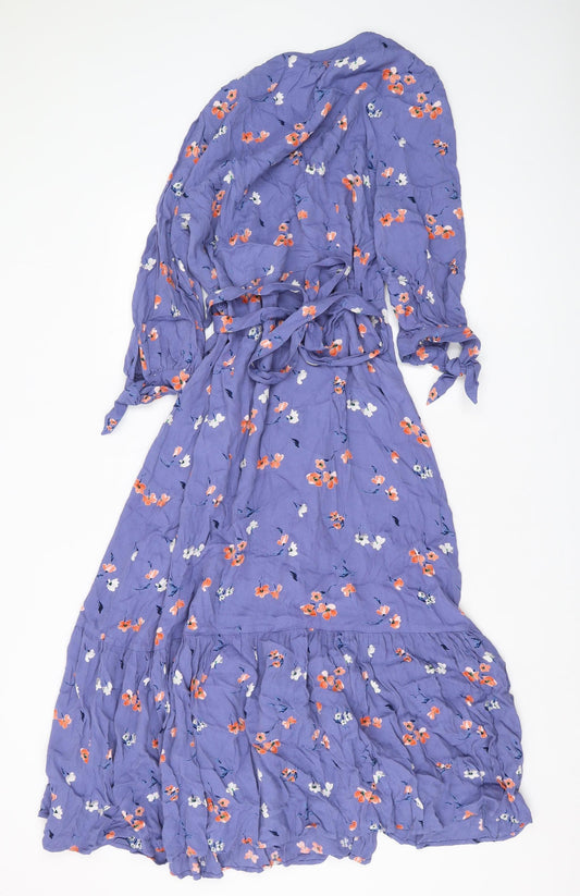 Marks and Spencer Purple Floral Wrap Dress, Size 14