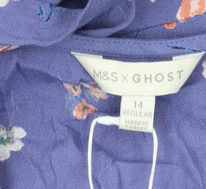 Marks and Spencer Purple Floral Wrap Dress, Size 14