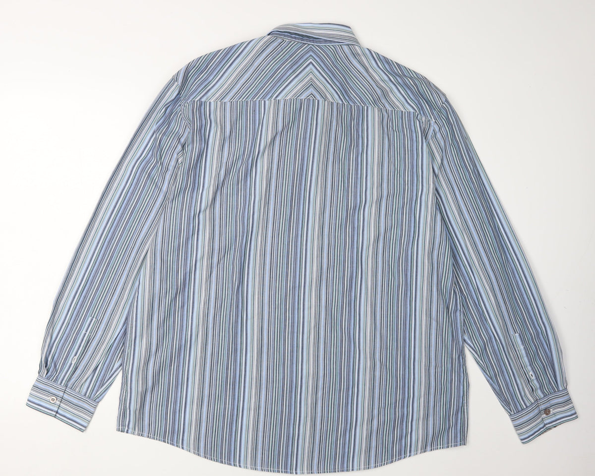 Back view of Thomas Nash Men's Blue Striped Button-Up Shirt Large