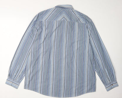 Back view of Thomas Nash Men's Blue Striped Button-Up Shirt Large