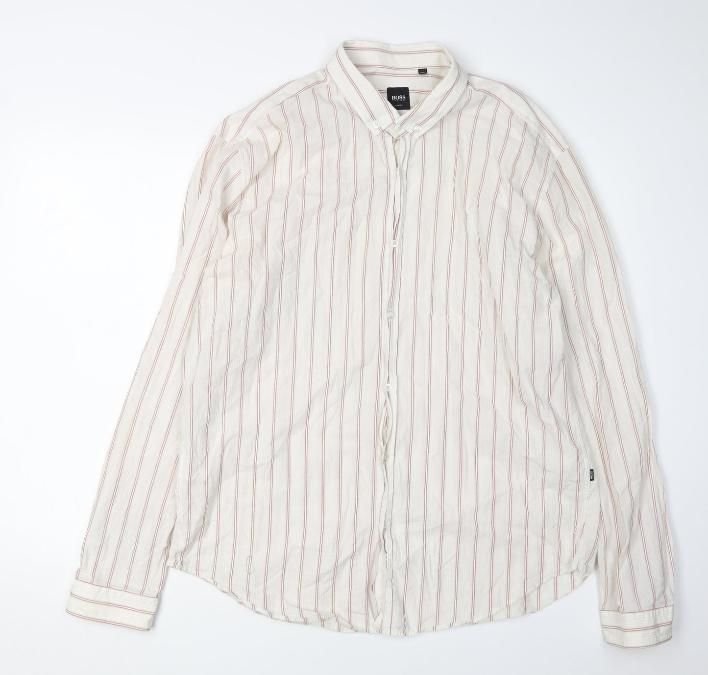 Hugo Boss Men's White 2XL Slim Fit Striped Shirt