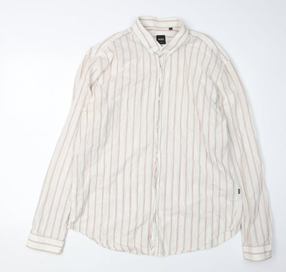 Hugo Boss Men's White 2XL Slim Fit Striped Shirt