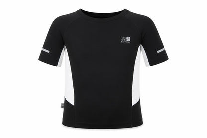 Front view of Karrimor boys’ black running t-shirt, 7-8 years, reflective
