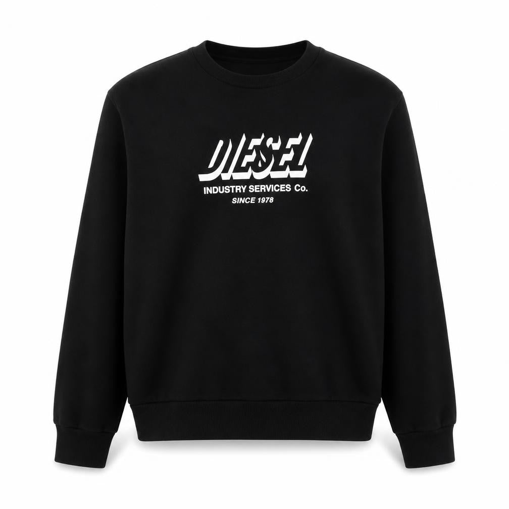 Front view of Diesel unisex kids black sweatshirt 16y casual logo pullover