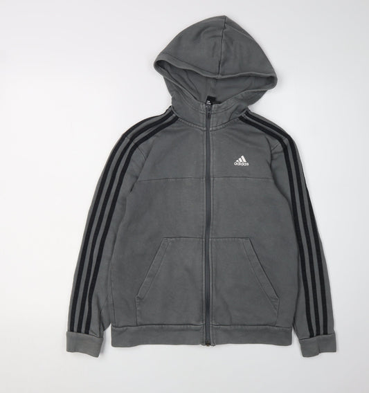 Additional front view of Adidas boys’ grey full zip hoodie 11-12 years