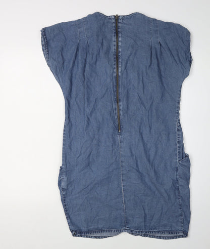 Whistles Women's Blue V-Neck Zip Dress Size 8
