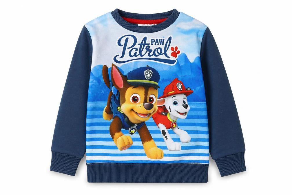 Front view of Nickelodeon boys’ blue paw patrol pullover sweatshirt, size M