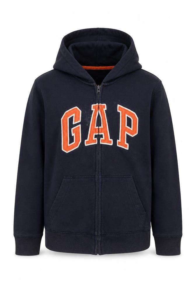 Front view of Gap Kids boys’ blue full zip hoodie l 10-11 years