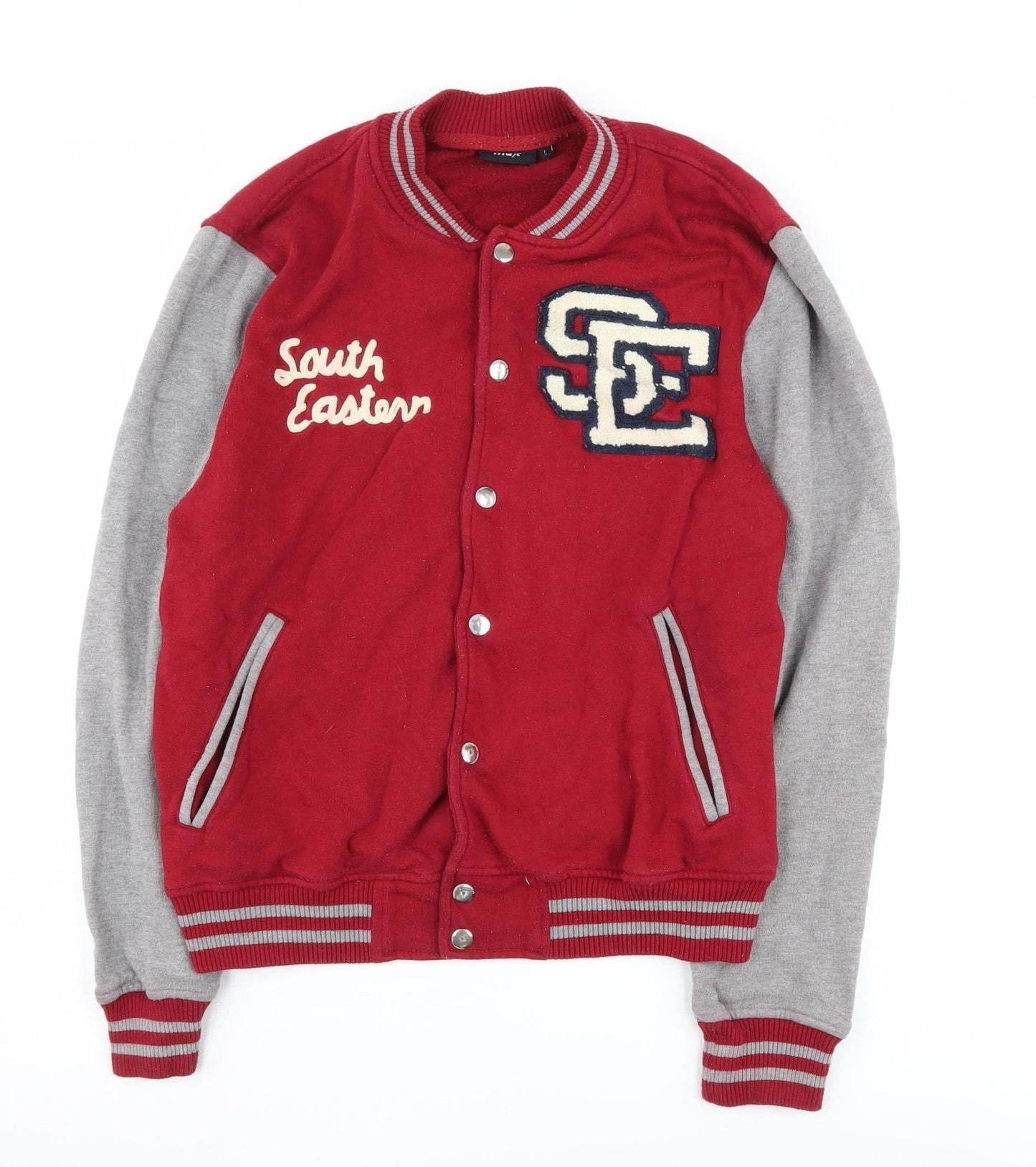 Max Boys Red Varsity Jacket Size L with Snap Closures