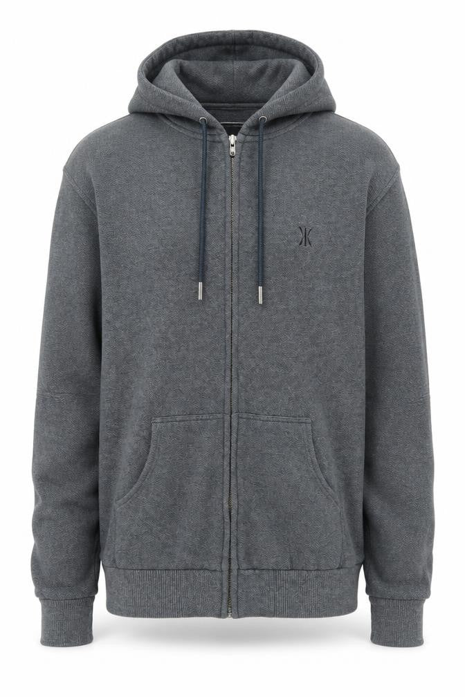 Front view of Onepiece unisex adults grey full zip hoodie s