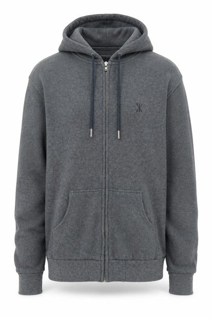 Front view of Onepiece unisex adults grey full zip hoodie s