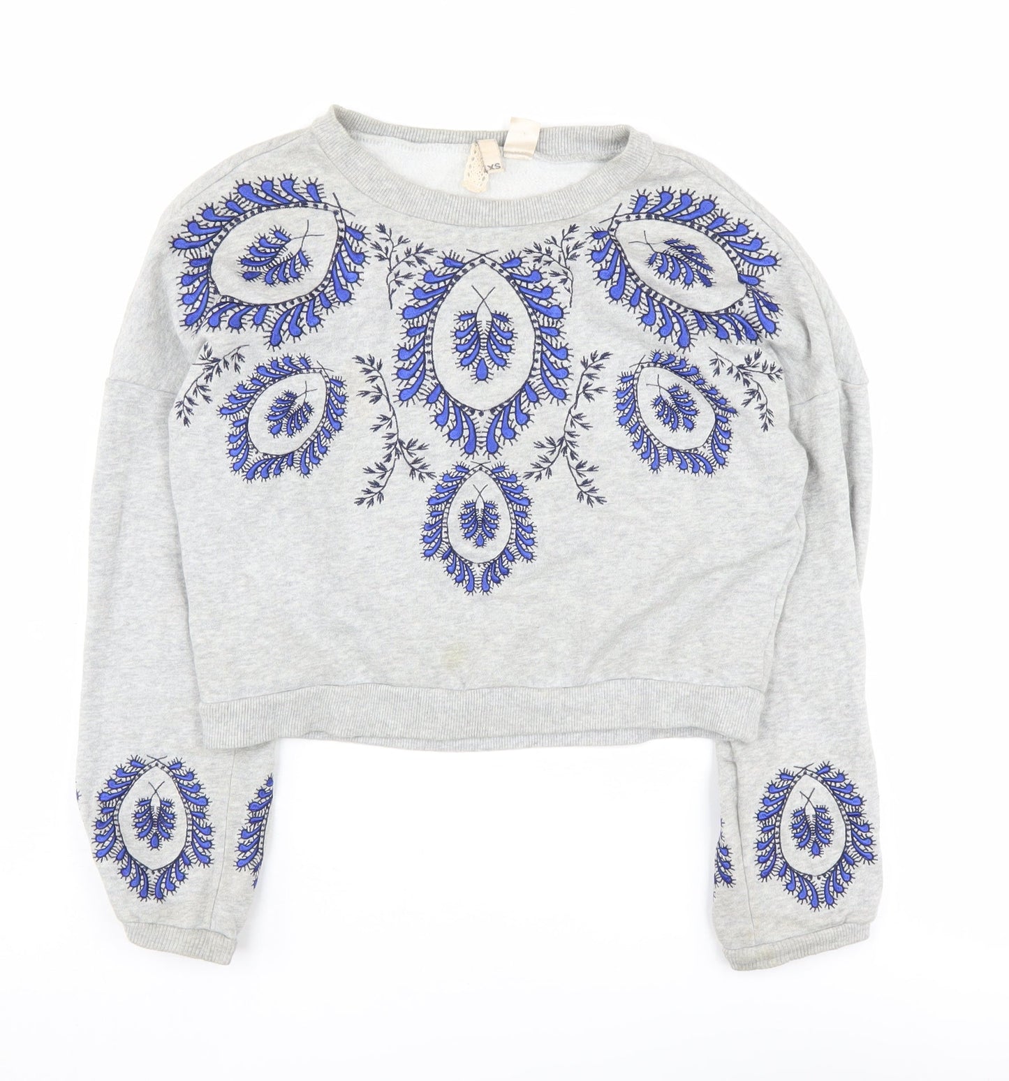 H&M Women's Grey Embroidered XS Sweatshirt