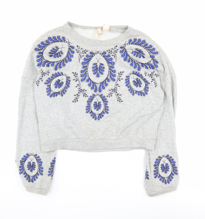 H&M Women's Grey Embroidered XS Sweatshirt