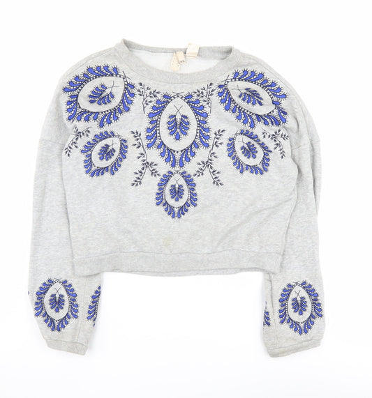 H&M Women's Grey Embroidered XS Sweatshirt